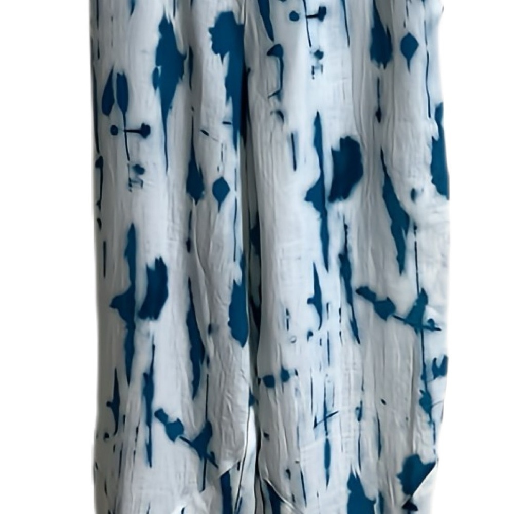 Ozai N Ku Linen Tulip Pants White Turquoise Tie Dye Coastal Resort Size S Summer - Picture 6 of 12